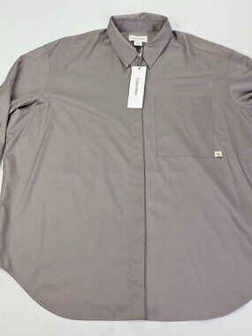 Calvin Klein Jeans Taupe Roll Up Sleeve Hidden Button Size Medium Shirt NWT